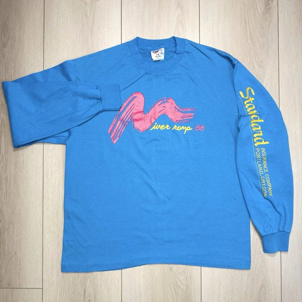 VTG 1988 River Romp Trashed Insurance Portland OR Tee Jay Heft-T L/S Shirt‎ XL